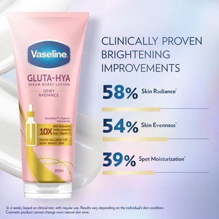 Vaseline Gluta-Hya – Lotion Sérum Dewy Radiance – tube et informations produit
