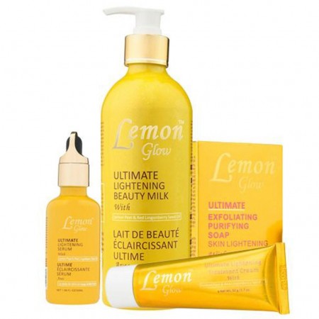 Lemon Glow Kit Éclaircissant Ultime 4 Produits – gros plan sur les produits du kit